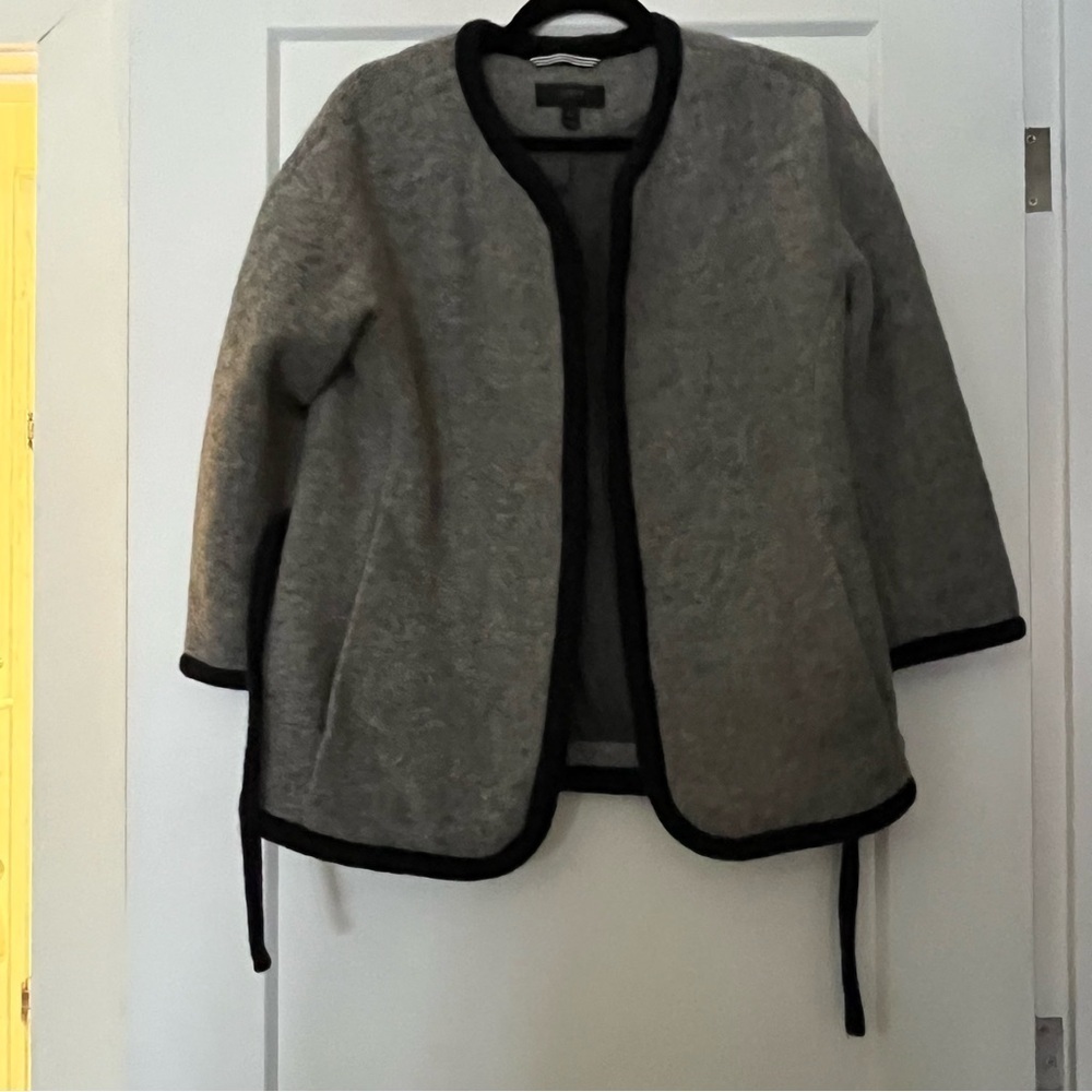 J. Crew Wrap Oversized Jacket in Boiled Wool in Grey/Navy Blue - Picture 3 of 8